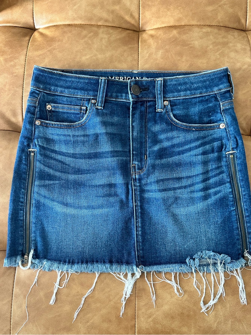 American Eagle Outfitters Blue Distressed Denim Mini Skirt